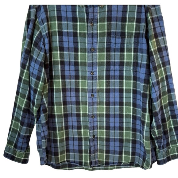 LL Bean Flannel Shirt Mens Performance XL Reg Traditional Fit Green Blue Cotton - Picture 3 of 9